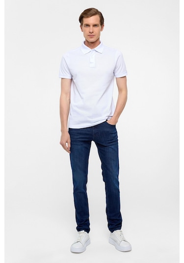 SÜVARİ Beyaz Slim Düz Polo Yaka Tişört