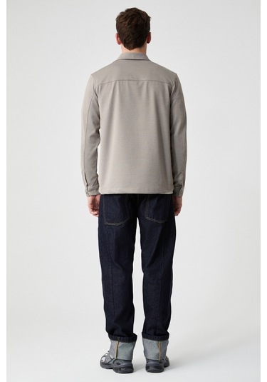 Grımelange Jakarı Erkek Regular Fit Standart Kesim Klasik Yaka Desenli Çıtçıtlı Bej Gömlek Bej