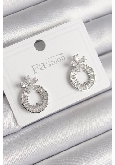 Pirinç Gümüş Renk Zirkon Taşlı Halka Model Çiçek Figür Kadın Küpe Çok Renkli