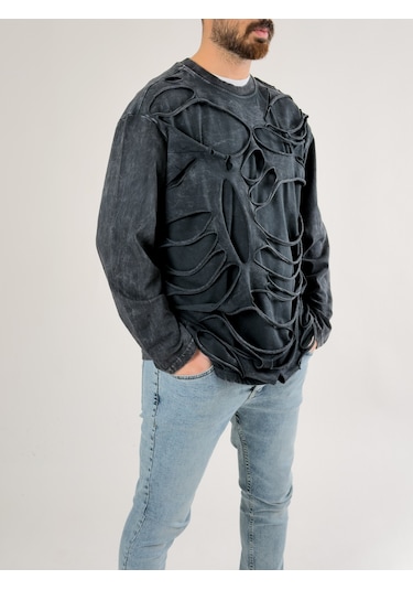 Cocopelli Street Yıkamalı Antrasit Tasarım Erkek Sweatshirt Coc2719 Antrasit