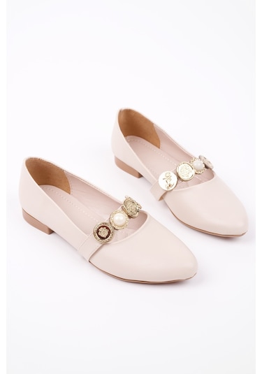 Muggo Poena Broş Detaylı Tek Bantlı Günlük Kadın Babet Ten