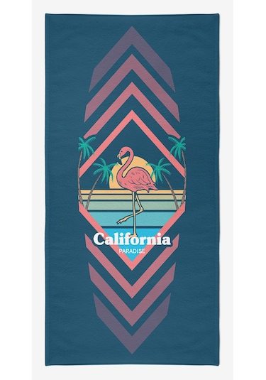 CALIFORNIA FLAMINGO Dijital Baskılı 75x150 Cm Plaj Havlusu Mavi
