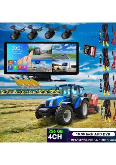 4 Kameralı 10,36 İnç Dokunmatik Mp5 Bluetooth 4k Ahd Dvr Set