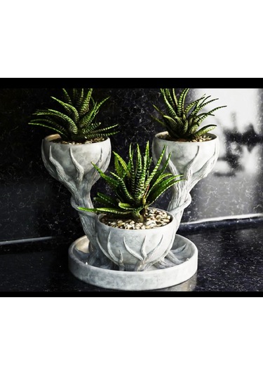 3d Üçlü Hand Of Tree Mermer Desenli Plastik Vazo Mermer Desen