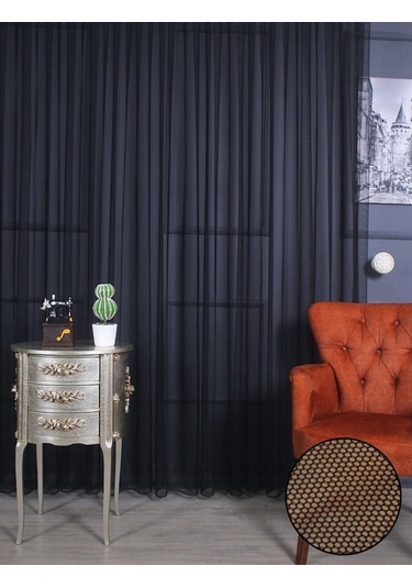 Hilal Petek Zemin Grek Ölçünüze Özel Dikim Tül Perde Siyah