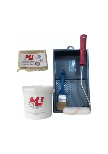 M1 Art Beyaz Akrilik Boya 1.kg Tava+rulo+örtü +fırça -set -ahşa