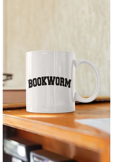 Bookworm Baskılı Kitap Severler İçin Özel Hediyelik Kupa Bardak Beyaz1
