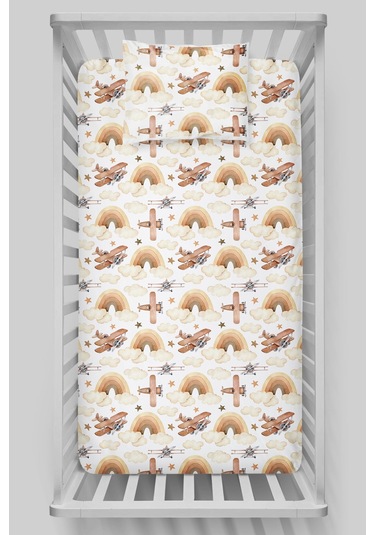 Organik Bebek Boy Lastikli Çarşaf Seti 60x120 - Uçan Hayal
