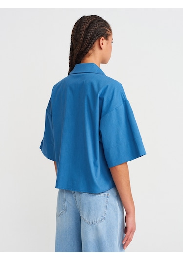 Dilvin 50495 Oversize Cepli Gömlek-indigo Indigo