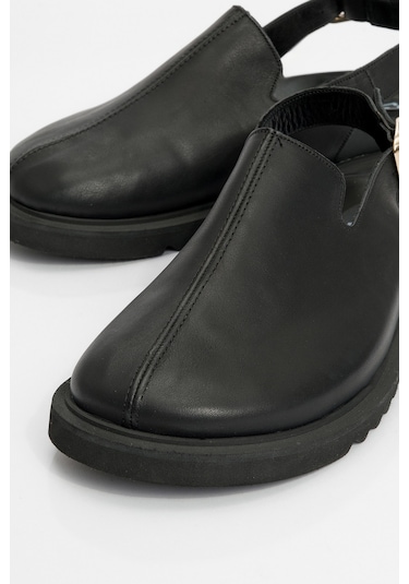 Laby Siyah Cilt Hakiki Deri Kadın Sandalet Siyah Deri