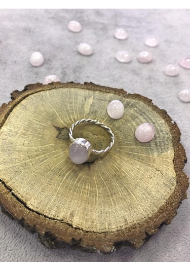 Pembe Kuvars Taşlı Gümüş Yüzük 925 Ayar Doğal Taş - 271961492