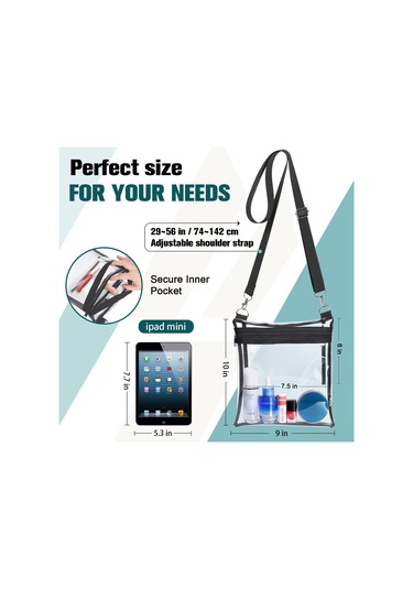 Kangvka Şeffaf Pvc Çapraz Çanta - Konser, Stadyum Ve Seyahat İçin Çok Amaçlı Kullanım Siyah
