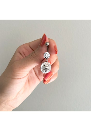 Ferizz 316l Çelik Zirkon Taşlı Küre Piercing Prc-135 Gümüş