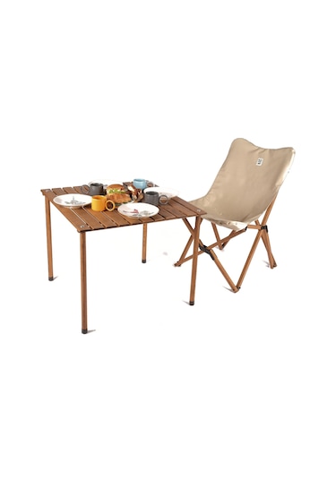 Bag The Joy 70 x 70 x 55 CM Ahşap Katlanır Kamp Masası - Kahverengi