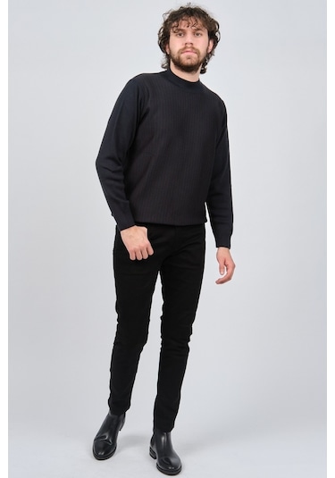 Çizgi Triko Erkek Yarım Balıkçı Çizgi Desenli Kazak 42564234 Kahv Kahverengi