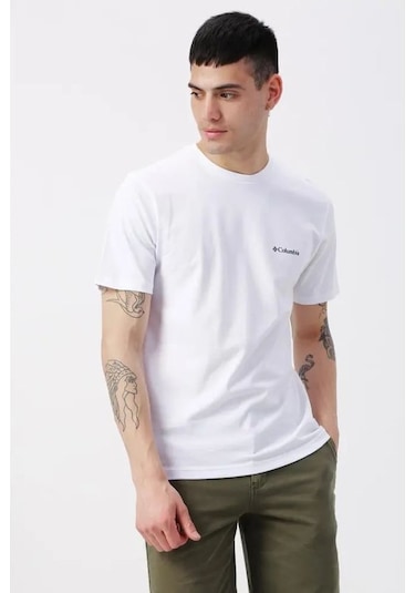 Columbia Csc M Basic Sm Logo Brushed Ss Tee Erkek Kısa Kollu Tişö Beyaz