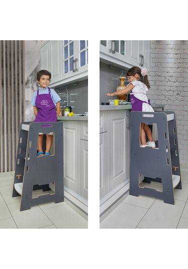 Minera Ahşap Montessori Öğrenme Kulesi / 2-6 Yaş / Antrasit