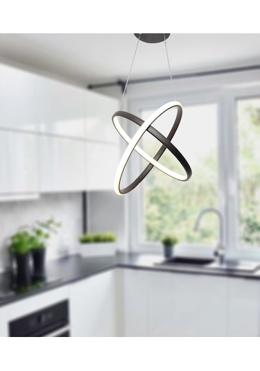 Tt315-Sy Tt Aydınlatma 2Halka Modeli Mat Siyah Led Avize