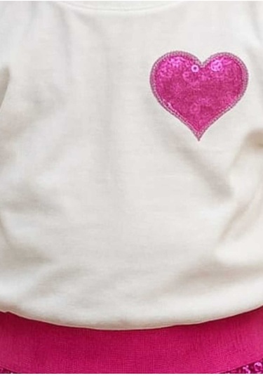 Kız Çocuk Mor Kalp Desenli Pullu Pamuklu Prenses Takım Pembe