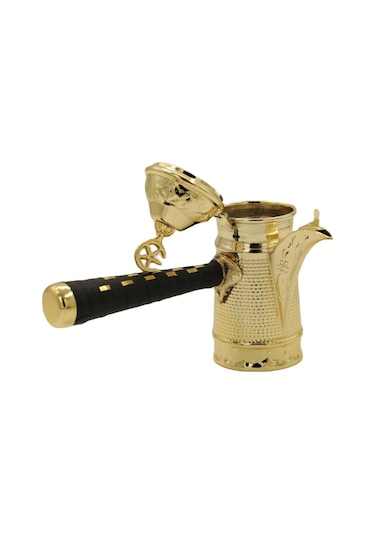 Sarı Bakır Dövme İşlemeli Mırra Cezve 24 Cm