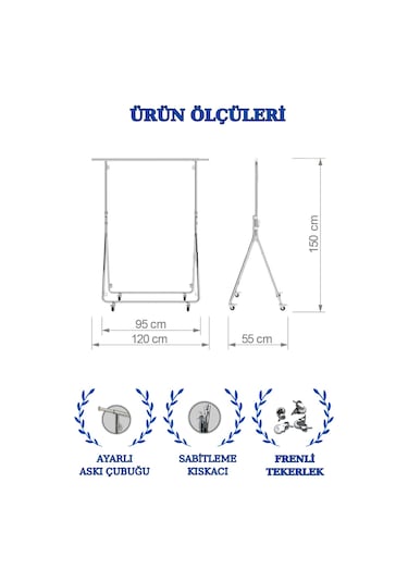 Katlanabilir Seyyar Tekerlekli Kromaj Kaplı Orta Stand - Krom