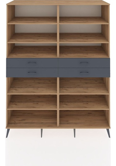 Kronos Gardrop 10 Raflı 4 Çekmeceli 176x59x221 Çam-çam/antrasit Çam/antrasit