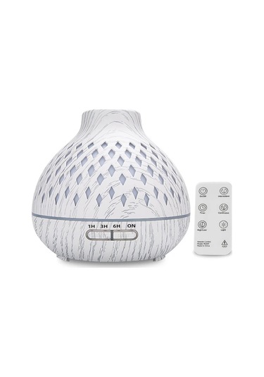 Techbloom 400ml Uzaktan Kumandalı Silvery Line Pattern Esansiyel Yağ Difüzörü Ultrasonik Nemlendirici Susuz Otomatik Kapanma Ahşap