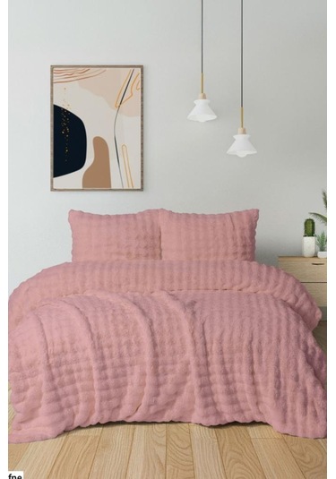 Merinos Diamond Buble Kürk Çift Kişilik Comforter Set Gül Kurusu Gül Kurusu