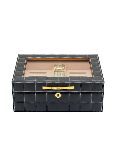 Lubinski Deri Camlı Humidor Puro Kutusu Gri 50s