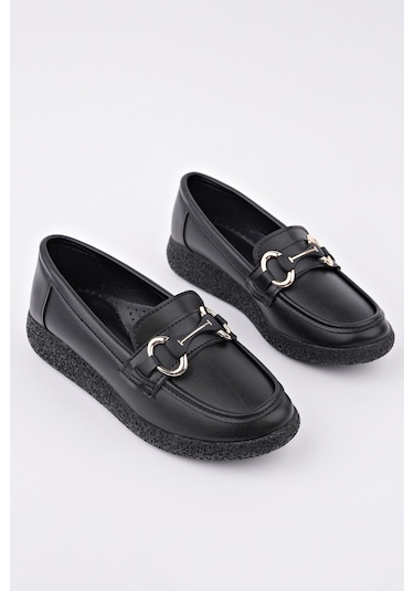 Muggo Polara Kalın Taban Toka Detaylı Kadın Günlük Loafer Ayakkabı Siyah Muggo Polara Kalın Taban Toka Detaylı Kadın Günlük Loafer Ayakkabı Siyah