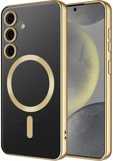 Samsung Galaxy Uyumlu A16 Kılıf Magsafe Kamera Lensli Korumalı Şeffaf Silikon Kapak Gold