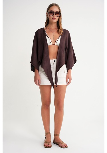 4723 Kadın Önü Bağlamalı Bolero Bluz Kahve Kahve