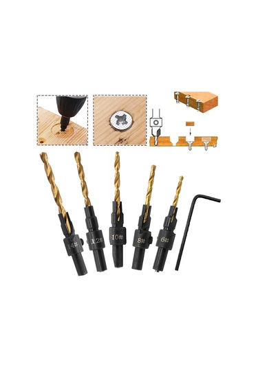 Suofeng Ahşap Vida Delik Açıcı Seti 5'li - Hss Malzeme, 1/4 Hex Sap, Derinlik Ayarlanabilir, 5- 12 Boyutları