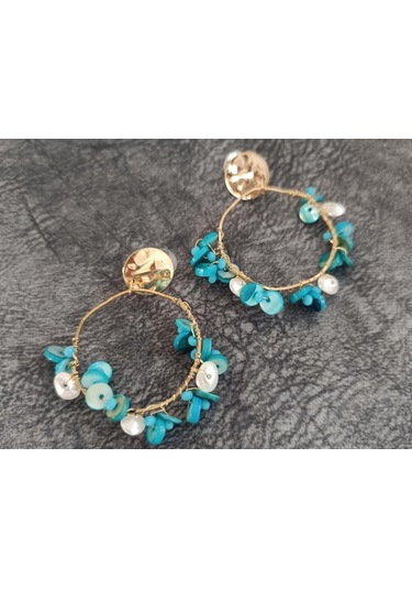 Hdmarketim Otantik Doğal Turkuaz Taş Halka Sallantılı Küpe Çok Renkli