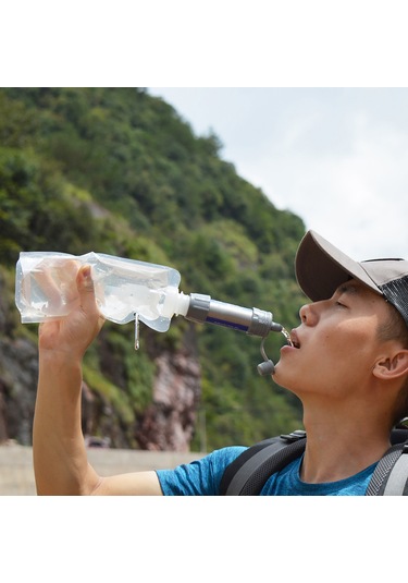 Mufunye 2'li Paket Dışarıda Kullanım Su Filtre Pipeti, Temiz Su Sağlama, Kamp/hiking İçin, Asker Yeşili+gri, 480ml Su Çantası İle