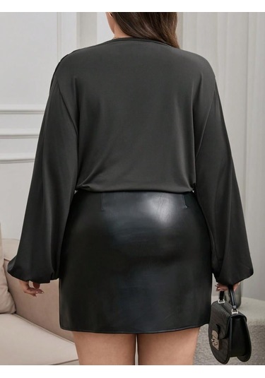 Kadın Kruvaze Yaka Büyük Beden Sandy Bluz Desenli