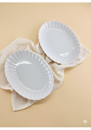 Bone Luz Form 24 Cm Kayık Tabak 2 Li Amblemli Krem