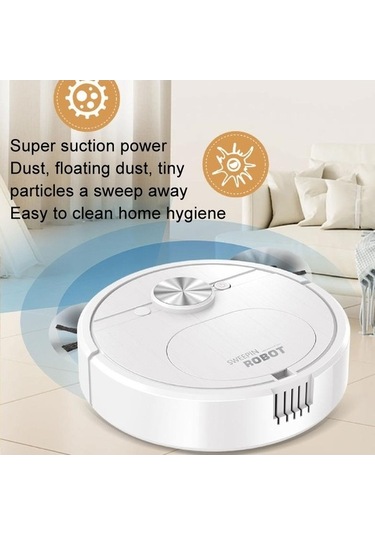 Dancemonkey Otomatik Akıllı Süpürme Robotu Şarj Edilebilir Ev 3'ü 1 Arada Zemin Temizleyici Beyaz, Yüksek Kapasiteli Beyaz