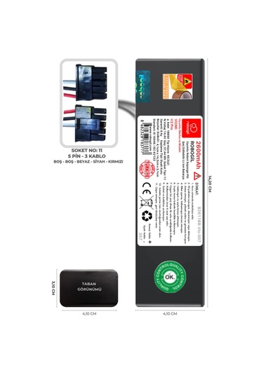 Viomi V2 Pro 2600mah Uyumlu Robot Süpürge Pili B2611bb-vio-007