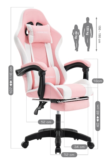 Fashcolle Pink Star Işıklı - Masaj Özellikli Oyuncu Koltuğu Pembe-beyaz