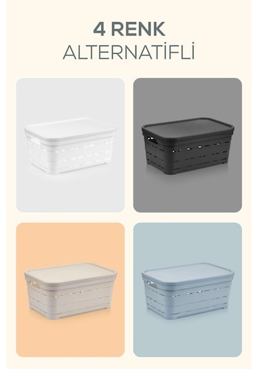 4'lü Kapaklı 10,8 Litre Delikli Saklama Kutusu Antrasit Antrasit