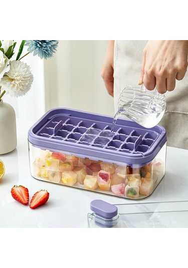 Yeni Tepy 64 Yuvalı Buz Küpü Kalıpları Kapaklı Tepsiler Yaratıcı Mor