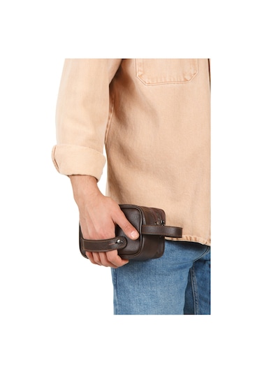 Newish Polo Erkek Bileklik Kemerli Portföy Clutch Traş Kozmetik El Çantası New344 Kahverengi