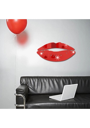 Mufunye Dudak Şekilli Ayna Duvar Sticker Seti - Kırmızı, Altın, Siyah, Gümüş Renk Seçenekleri - Dekoratif Duvar Aksesuarı Çok Renkli