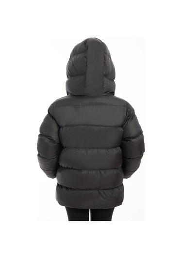 Kız Çocuk Siyah İçi Polarlı Kapüşonlu Su Geçirmez Rüzgara Dayanıklı Şişme Kışlık Mont & Kaban Siyah