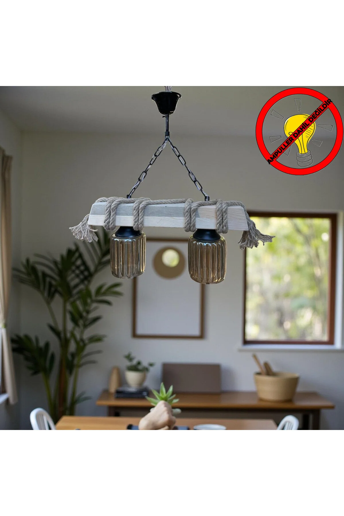 Dekoratif Ahşap Halatlı Avize Ahşap