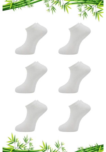 Bambu Erkek Patik Beyaz Çorap Dikişsiz 6'lı Paket Beyaz