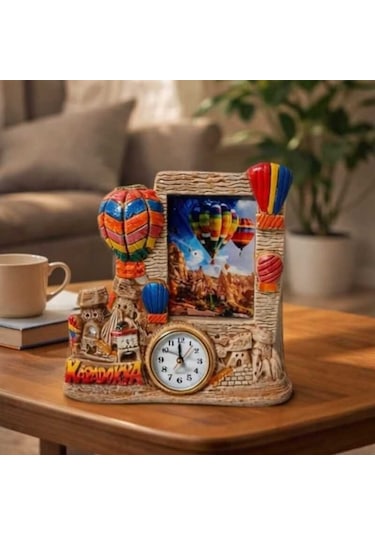 Athstore Alçı Kapadokya Peribacası Saatli Fotoğraf Çerçevesi