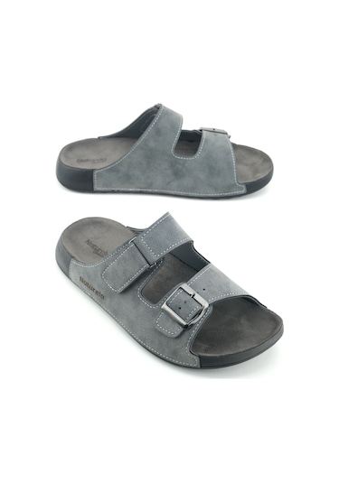 Gezer Naturela Comfort Erkek Yazlık Rahat Taban Suni Deri Tek Cırt Cırtlı Tek Tokalı Ayarlanabilir G Füme