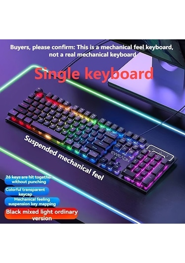 Techbloom Yeni Gx30z Kablolu Klavye Mekanik Hissi Klasik Stil Black Wired Classic Rainbow Light Single Keyboard Oyuncu Ofis Bilgisayar Seti Diğer